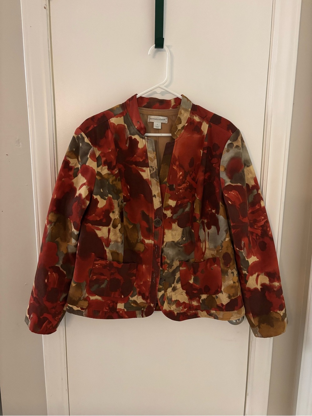Christopher & Banks Red Multicolor Floral Blazer